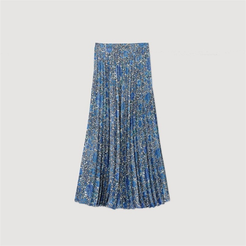 Sandro Floaty floral maxi skirt Blu / White | SN-SDO64741