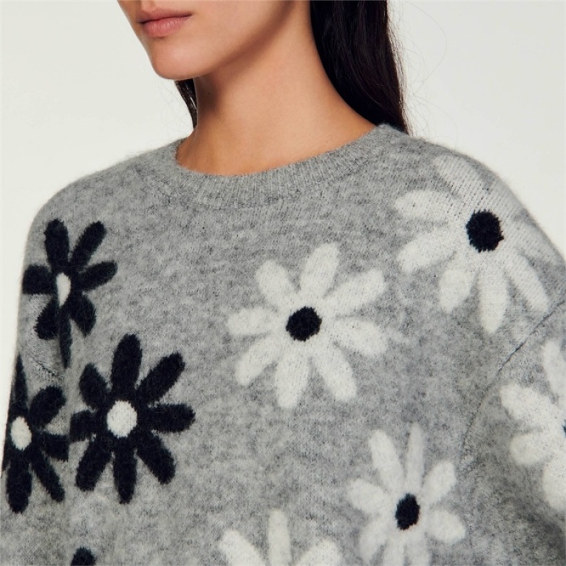 Sandro Floral knit sweater Grey | SN-SDO64590