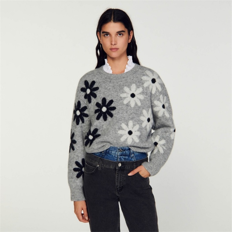 Sandro Floral knit sweater Grey | SN-SDO64590