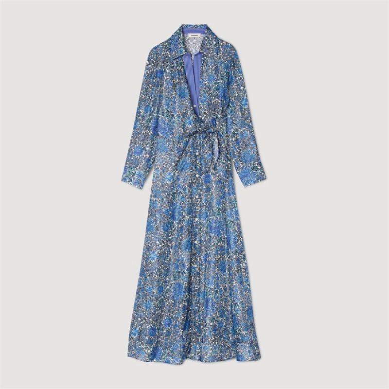 Sandro Floral print midi shirt dress Blu / White | SN-SDO64292