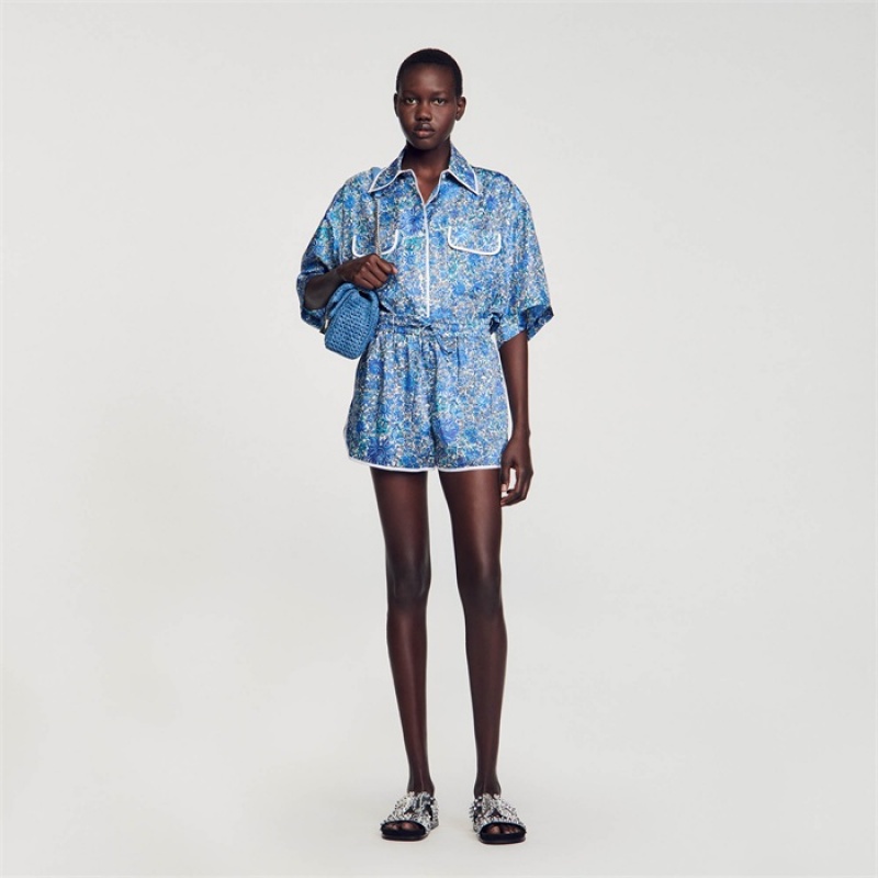 Sandro Floral print shorts Blu / White | SN-SDO64808