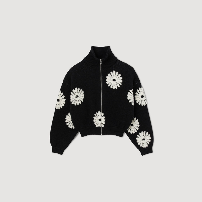 Sandro Floral trucker-style sweater Black | SN-SDO64554