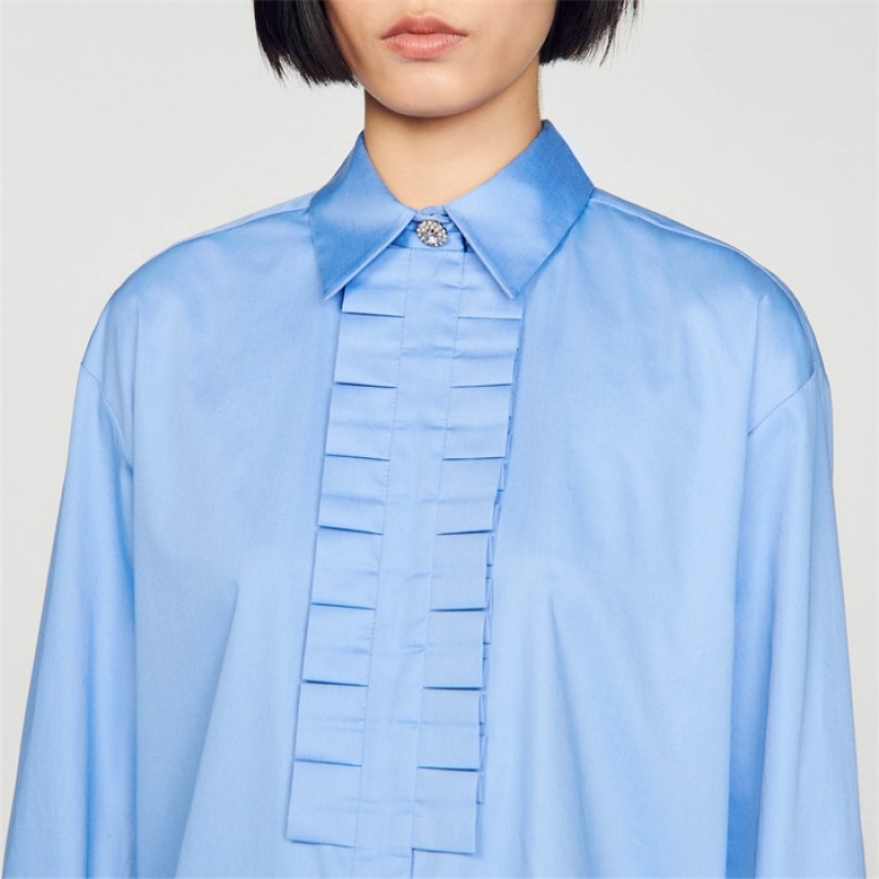 Sandro Frilled collar shirt Blue | SN-SDO64326