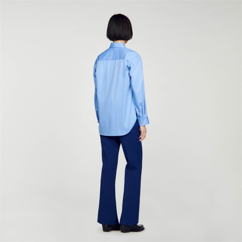 Sandro Frilled collar shirt Blue | SN-SDO64326