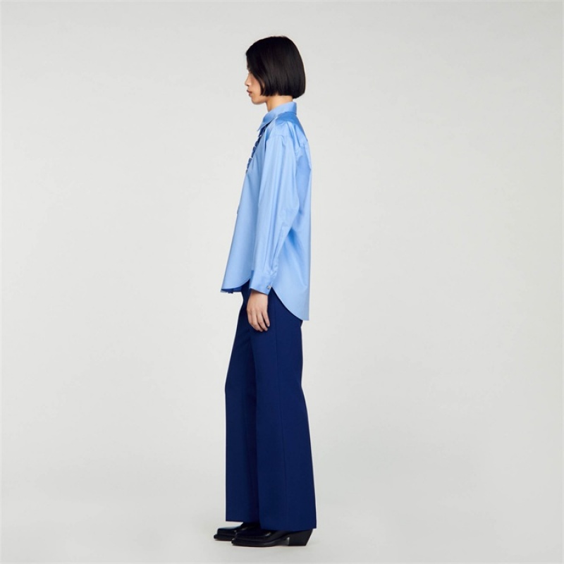 Sandro Frilled collar shirt Blue | SN-SDO64326