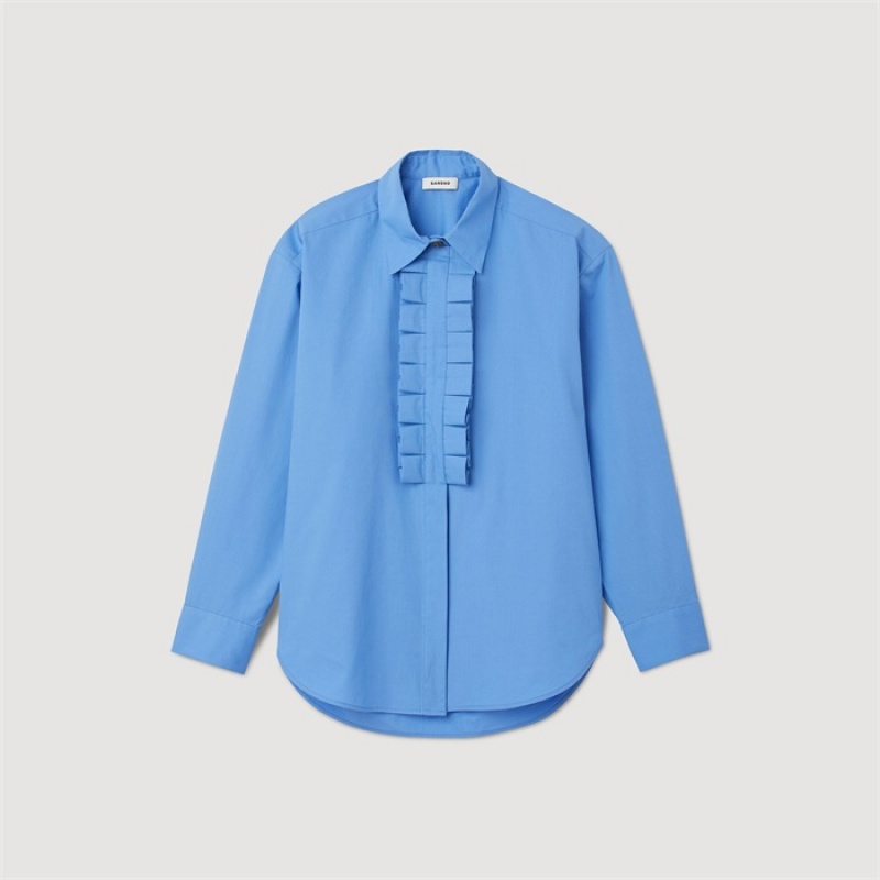 Sandro Frilled collar shirt Blue | SN-SDO64326