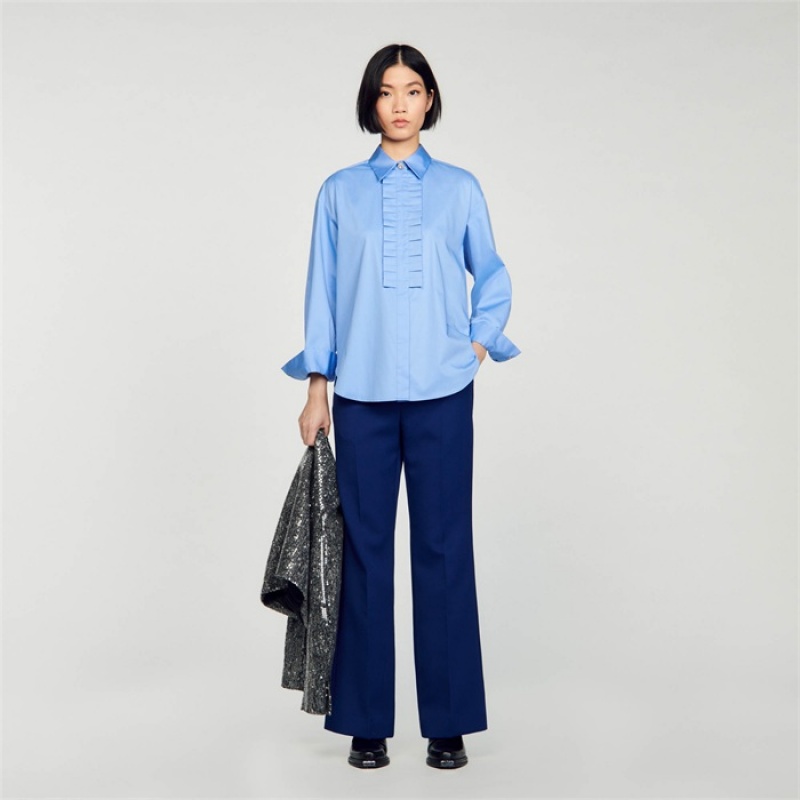 Sandro Frilled collar shirt Blue | SN-SDO64326