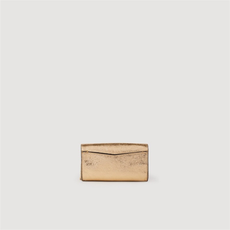 Sandro Gold leather clutch bag Gold | SN-SDO64855