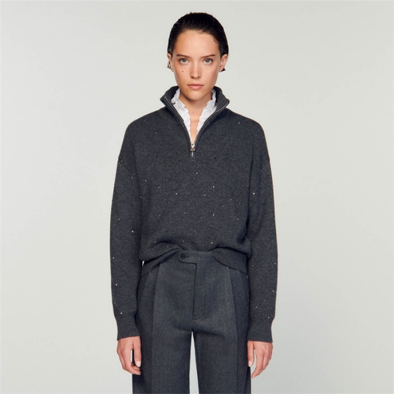 Sandro Half-zip sweater Dark Grey | SN-SDO64640