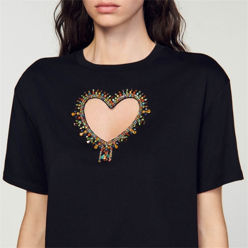 Sandro Heart T-shirt Black | SN-SDO64303