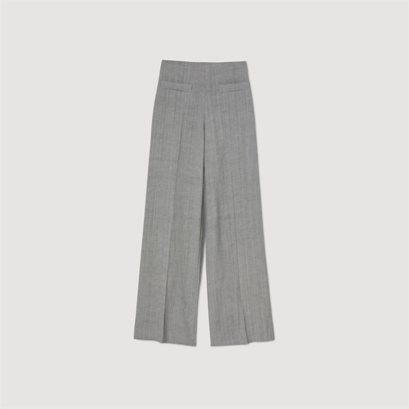 Sandro High-waisted flared trousers Light Grey | SN-SDO64795