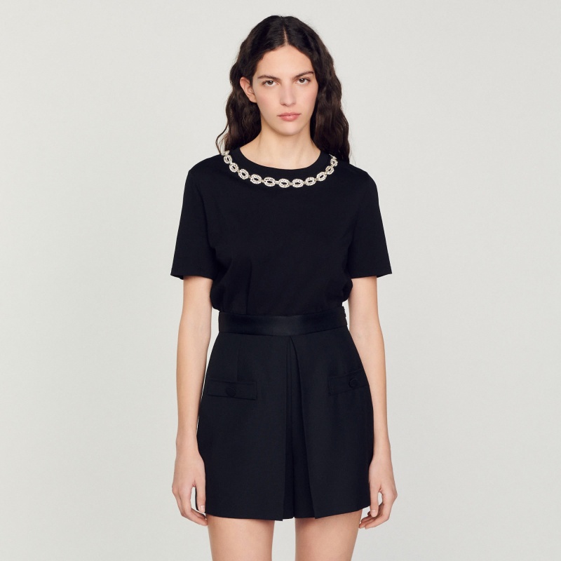 Sandro High-waisted shorts with buttons Black | SN-SDO64784