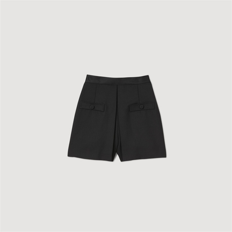 Sandro High-waisted shorts with buttons Black | SN-SDO64784