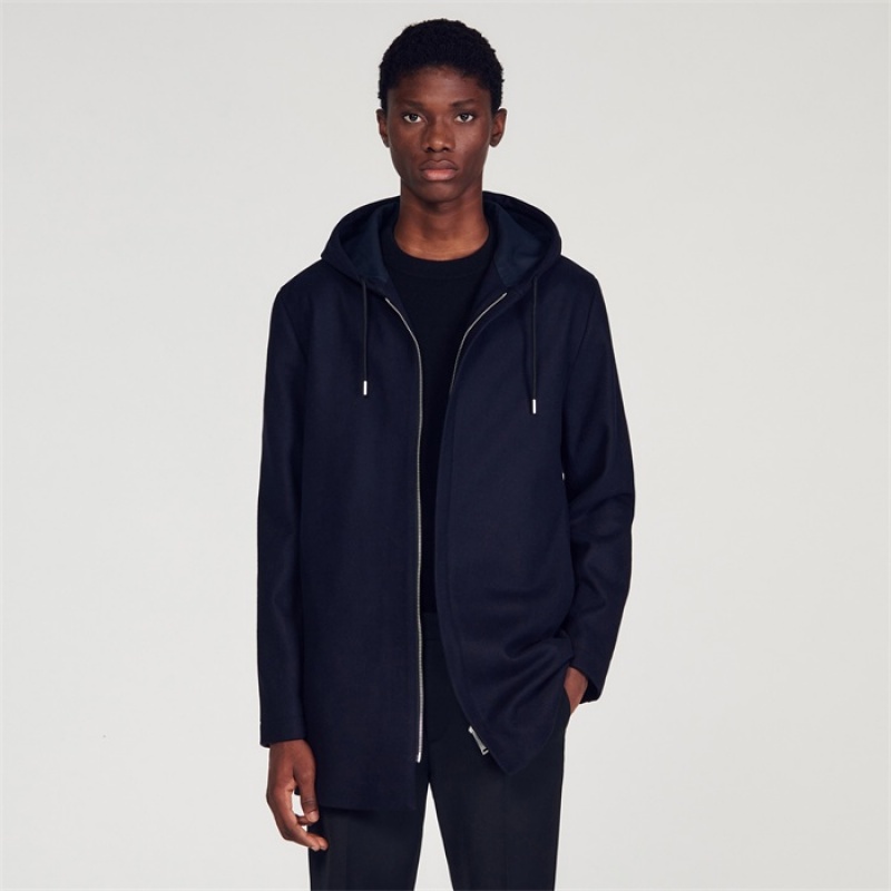 Sandro Hooded coat Navy Blue | SN-SDO65189