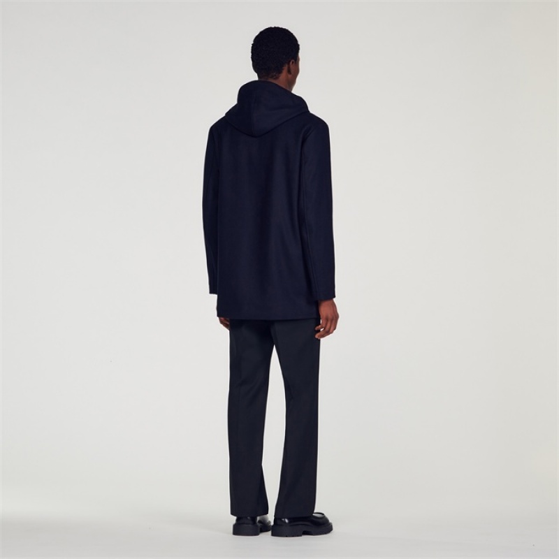 Sandro Hooded coat Navy Blue | SN-SDO65189