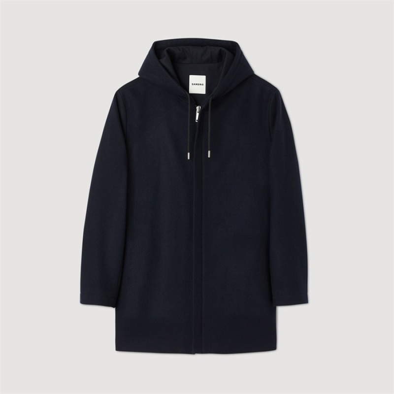 Sandro Hooded coat Navy Blue | SN-SDO65189