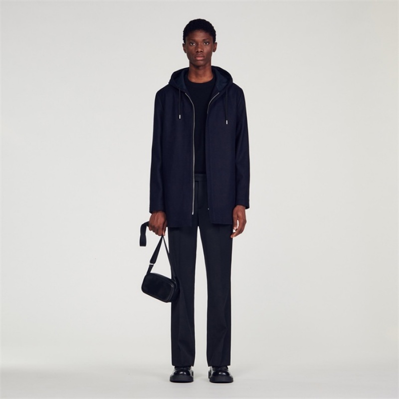 Sandro Hooded coat Navy Blue | SN-SDO65189