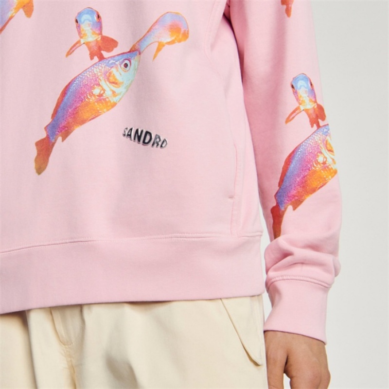 Sandro Hooded printed sweatshirt Pink | SN-SDO65305