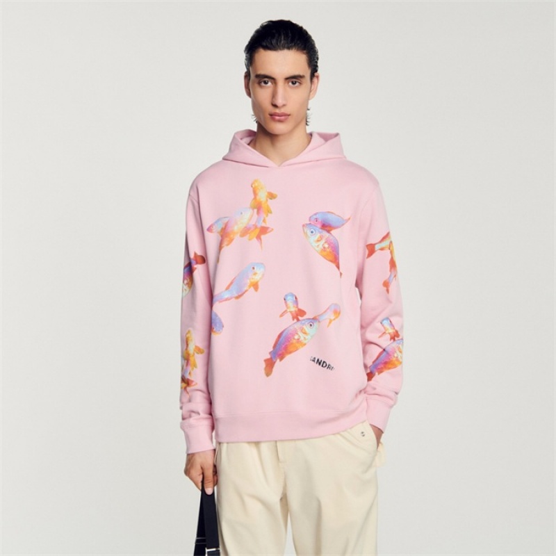 Sandro Hooded printed sweatshirt Pink | SN-SDO65305