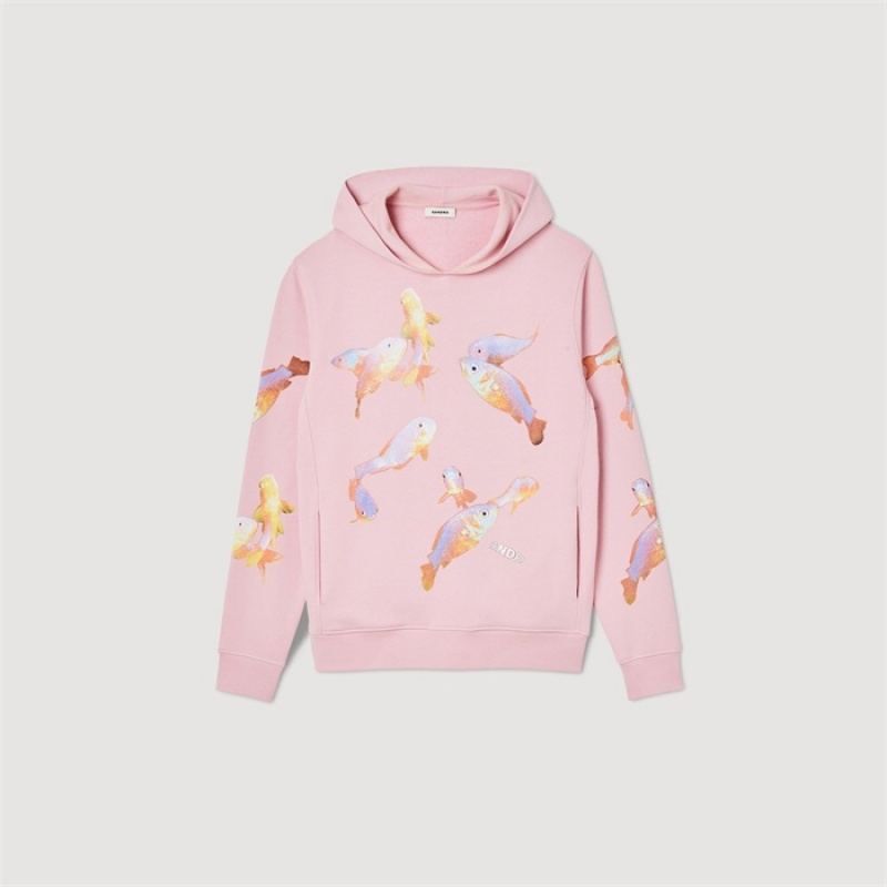 Sandro Hooded printed sweatshirt Pink | SN-SDO65305