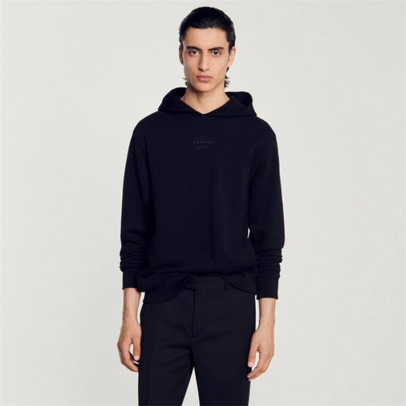 Sandro Hooded sweatshirt with rubber logo Black | SN-SDO65303