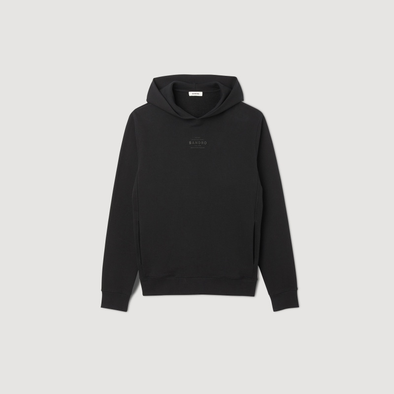 Sandro Hooded sweatshirt with rubber logo Black | SN-SDO65303