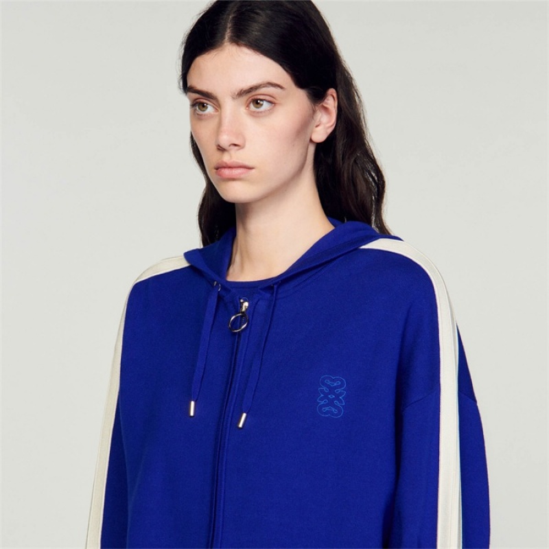 Sandro Hooded zip-up cardigan Blue | SN-SDO64566