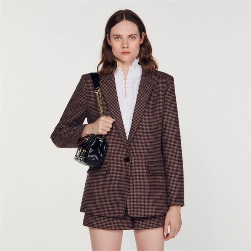 Sandro Houndstooth blazer Brown / Burgundy | SN-SDO64448