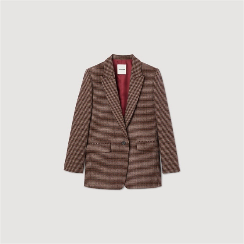 Sandro Houndstooth blazer Brown / Burgundy | SN-SDO64448