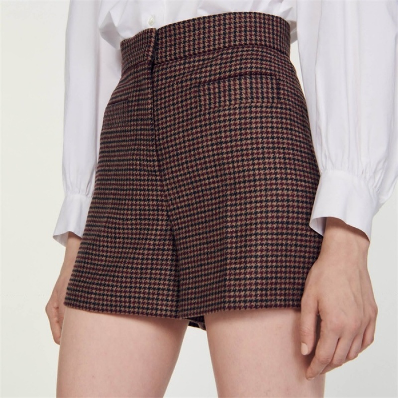 Sandro Houndstooth shorts Brown / Burgundy | SN-SDO64773