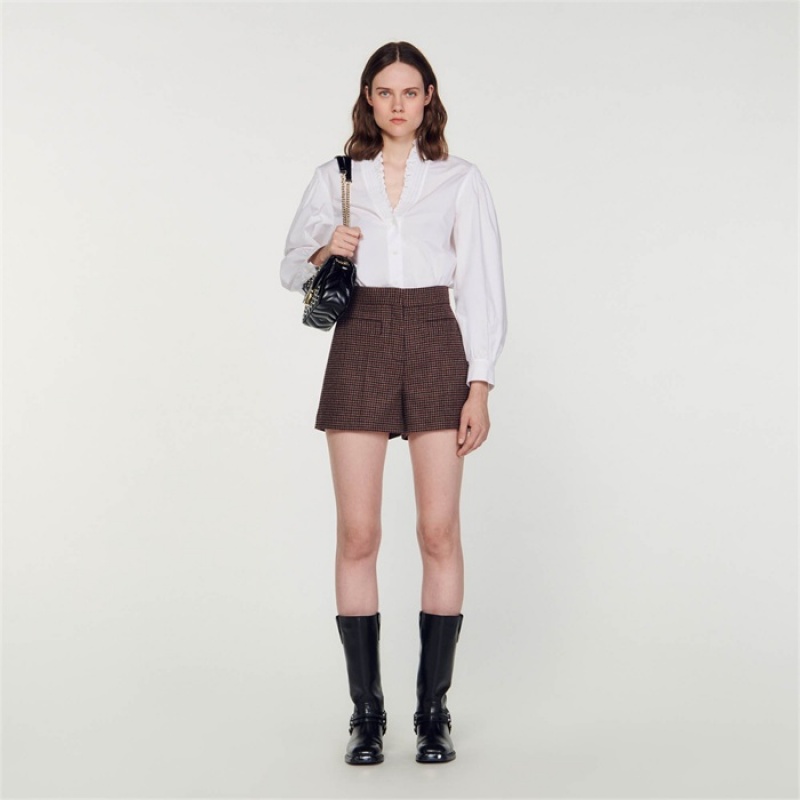 Sandro Houndstooth shorts Brown / Burgundy | SN-SDO64773