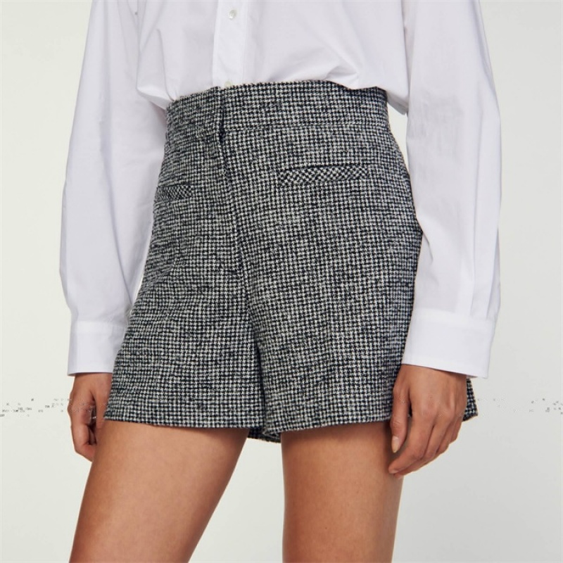 Sandro Houndstooth shorts White / Black | SN-SDO64776