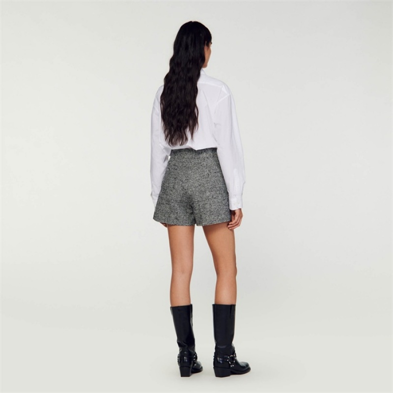 Sandro Houndstooth shorts White / Black | SN-SDO64776