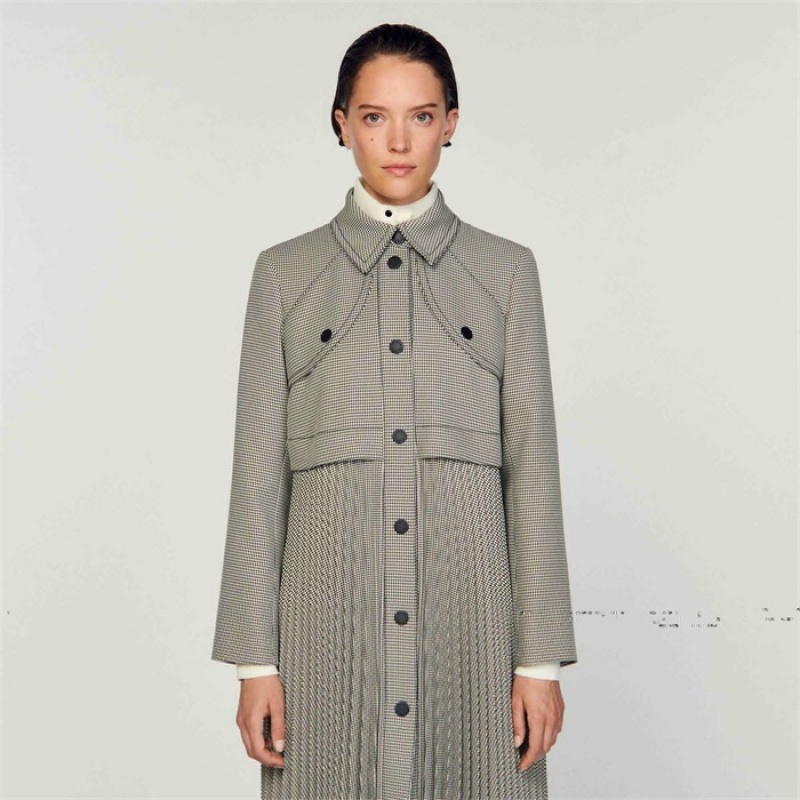 Sandro Houndstooth trench coat Black / White | SN-SDO64537