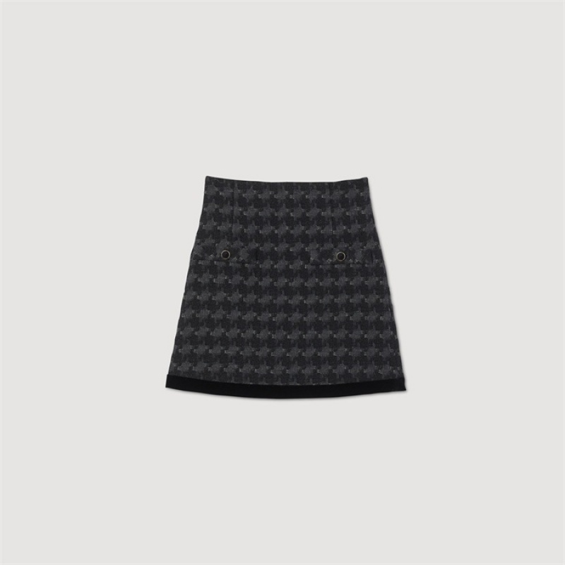 Sandro Houndstooth tweed short skirt Black | SN-SDO64695