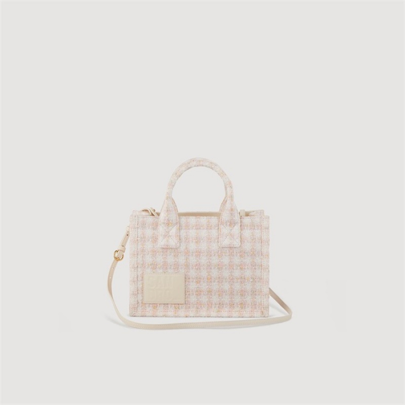 Sandro Kasbah small tweed tote bag Light Pink | SN-SDO64909