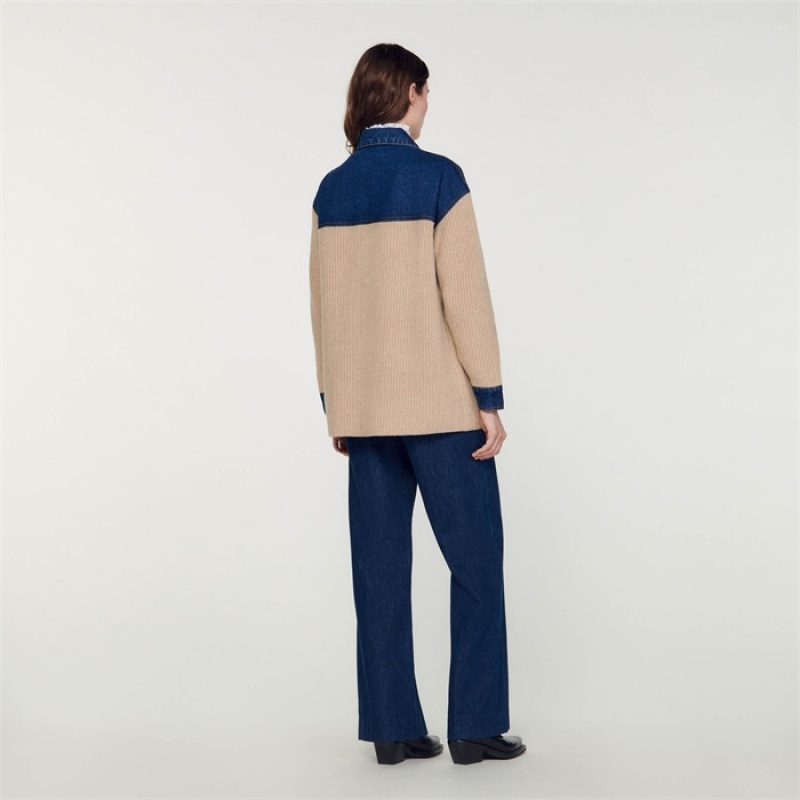 Sandro Knit and denim cardicoat Beige | SN-SDO64579