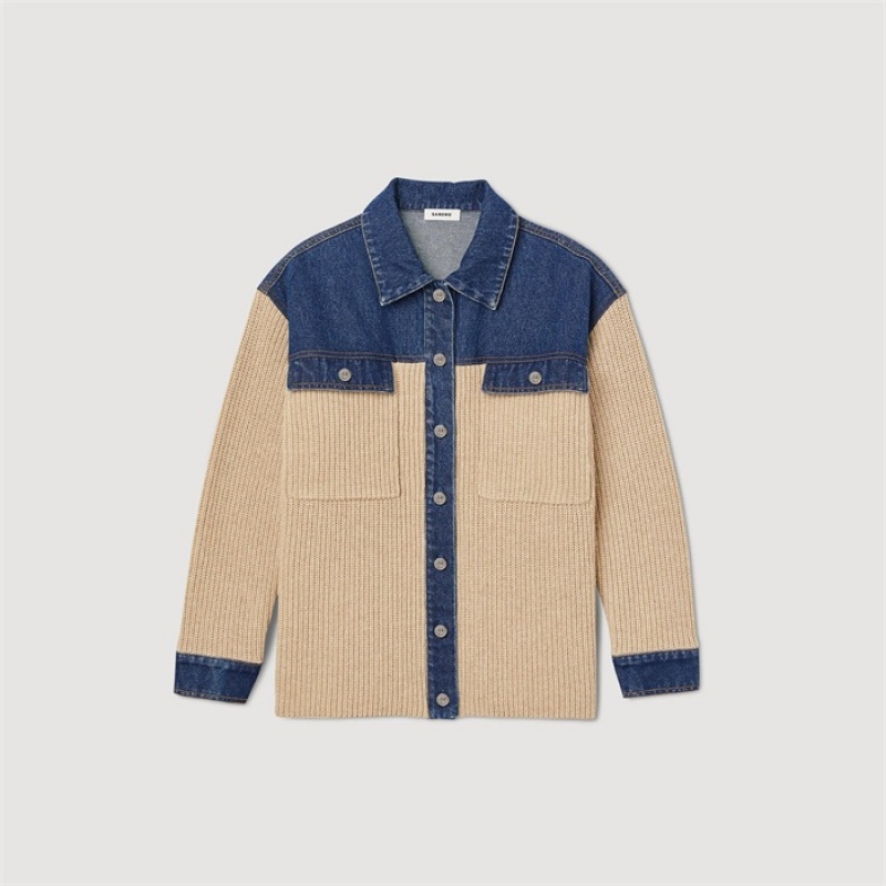 Sandro Knit and denim cardicoat Beige | SN-SDO64579