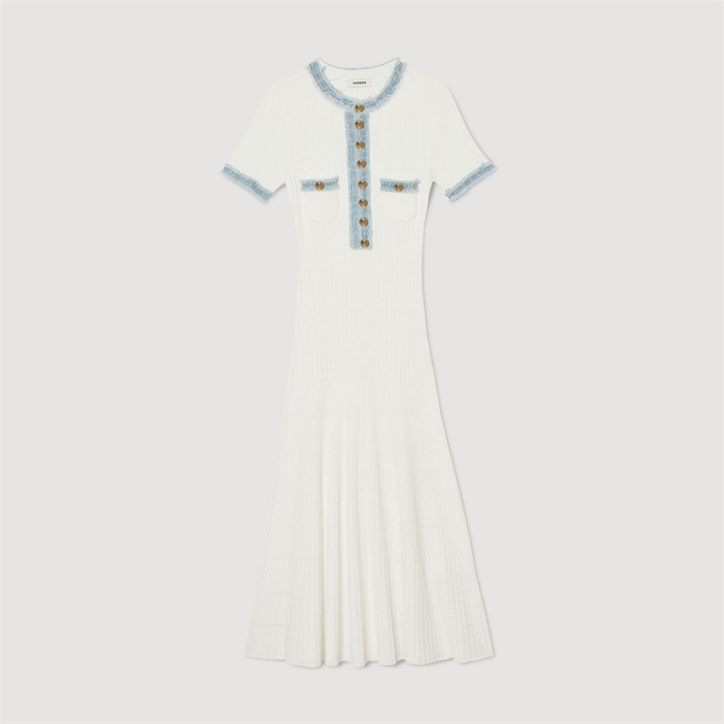 Sandro Knit and denim midi dress White | SN-SDO64285