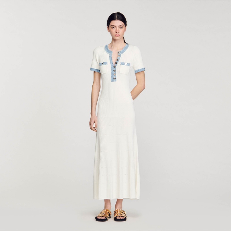 Sandro Knit and denim midi dress White | SN-SDO64285