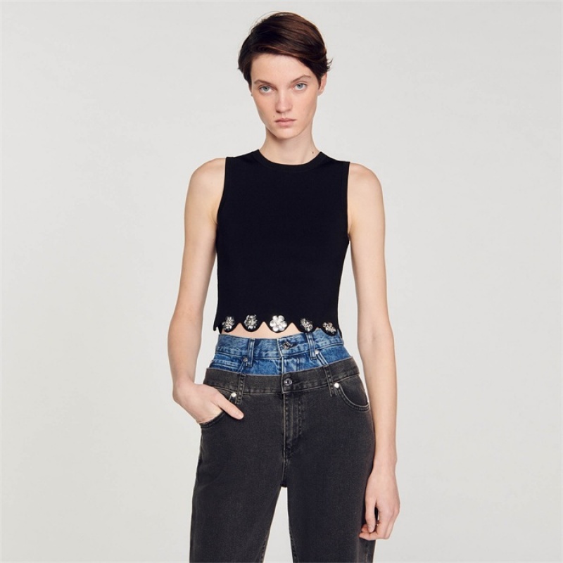 Sandro Knit crop top Black | SN-SDO64376