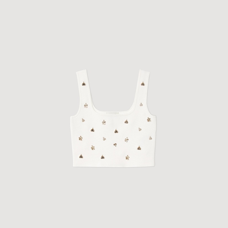 Sandro Knit crop top with charms White | SN-SDO64375