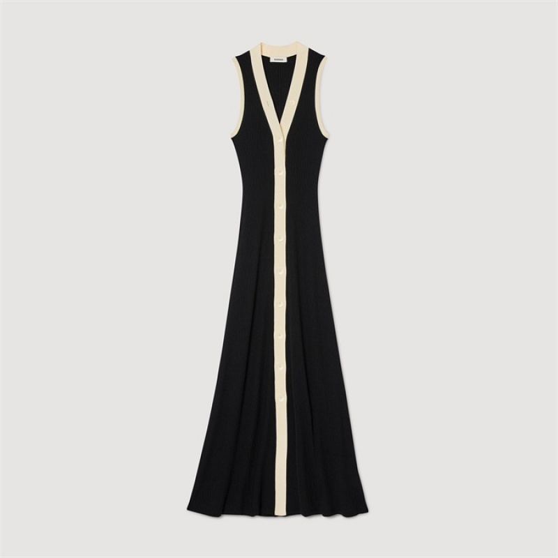 Sandro Knit maxi dress Black / Ecru | SN-SDO64266