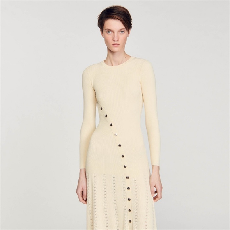 Sandro Knit midi dress Beige | SN-SDO64272