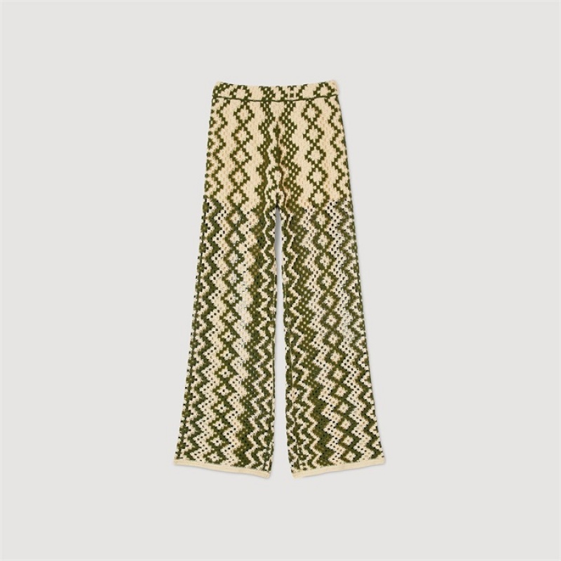 Sandro Knit pants Ecru / Olive Green | SN-SDO64812