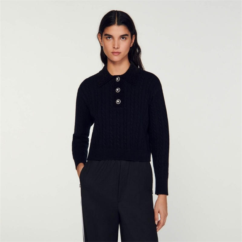 Sandro Knit polo neck sweater Black | SN-SDO64574