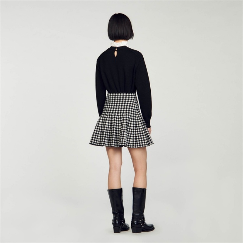 Sandro Knit skirt Black / Ecru | SN-SDO64714