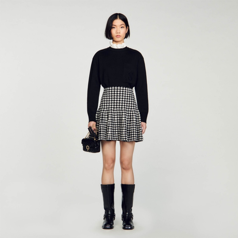 Sandro Knit skirt Black / Ecru | SN-SDO64714