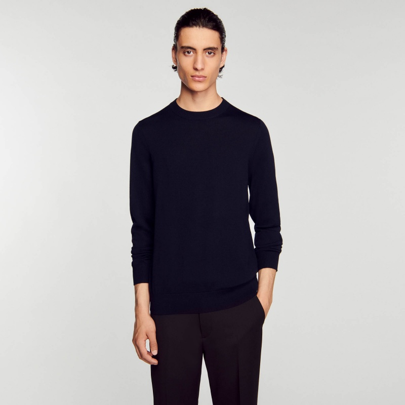 Sandro Knitted merino sweater Navy Blue | SN-SDO65249