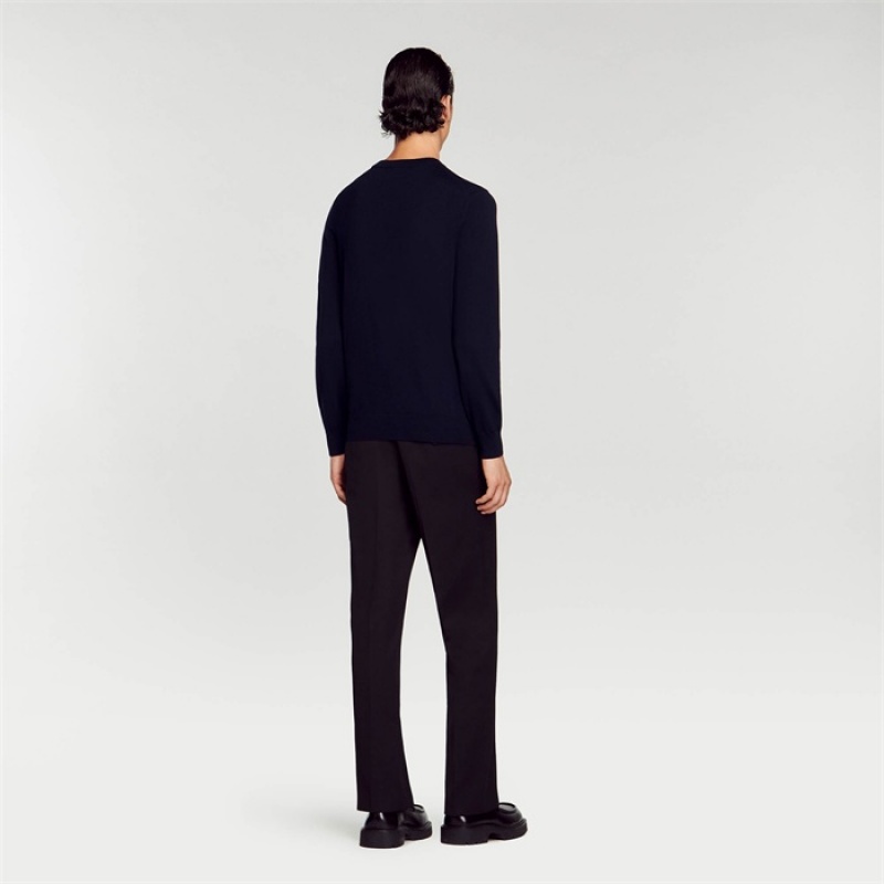 Sandro Knitted merino sweater Navy Blue | SN-SDO65249